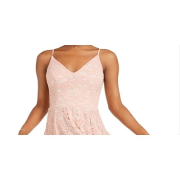 My Michele Women's Strap V Neck Short Fit Flare Dress Pink Size 5 - Picture 2 of 3